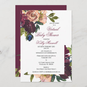 Invitación Borgoña   Rubor Floral Chica virtual Baby Shower I