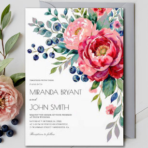 Invitación Borgoña Rubor Floral Fall Elegance Boda