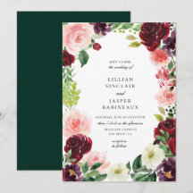 Borgoña Rubor Floral Frame Boda
