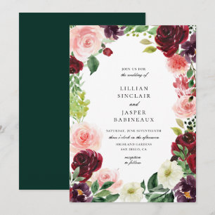 Invitación Borgoña Rubor Floral Frame Boda