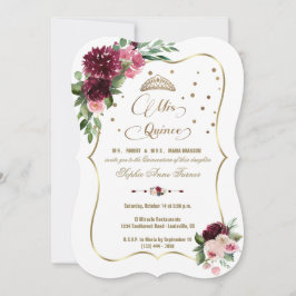 Invitación Borgoña Rubor Floral Gold Mis Quince Quinceañera