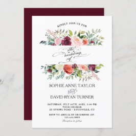 Invitación Borgoña Rubor Flores de marfil Boda de marco