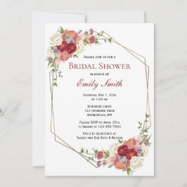Invitación Borgoña Rubor Gold Frame Floral Bridal Shower