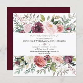 Invitación Borgoña Rubor Ivory Floral Wreath Boda