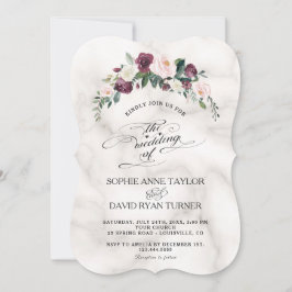 Invitación Borgoña Rubor Marble Boda de florecer floreciente