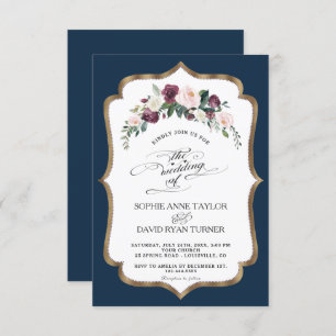 Invitación Borgoña Rubor Marfil Floral Bloom Gold Boda