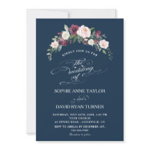 Borgoña Rubor Marfil Floral Naval Boda Azul