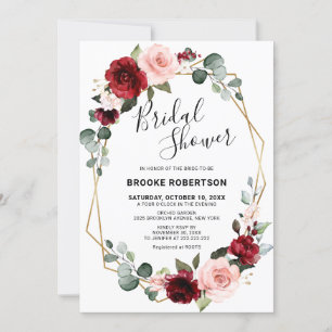 Invitación Borgoña Rubor moderna ducha de novia geométrica