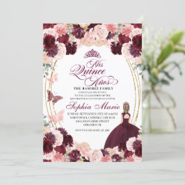 Invitación Borgoña Rubor Pink Floral Quinceanera Cumpleaños E