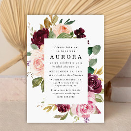 Invitación Borgoña Rubor Pink Gold Floral Bridal Shower