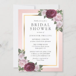 Invitación Borgoña Rubor Pink Gold Floral Bridal Shower