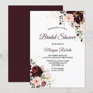 Invitación Borgoña Rubor Red Wine Floral Bridal Shower
