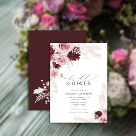 Invitación Borgoña Rubor Rosa Rosa Rosa Floral Ducha de novia