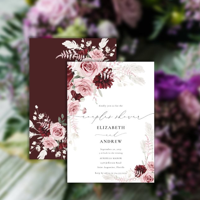Invitación Borgoña Rubor Rosa Rosa Rosada Ducha De Parejas Fl (Subido por el creador)