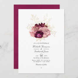 Invitación Borgoña Rubor rosa y dorado Código QR Boda RSVP