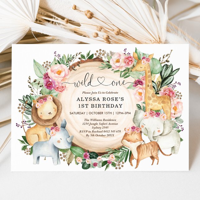 Invitación Borgoña Rubor Safari salvaje un primer cumpleaños (Subido por el creador)
