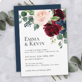 Invitación Borgoña Rubor y Boda floral de la Marina