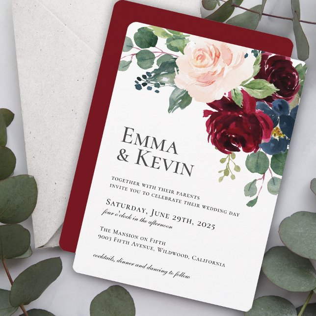 Invitación Borgoña Rubor y Boda floral de la Marina (Subido por el creador)