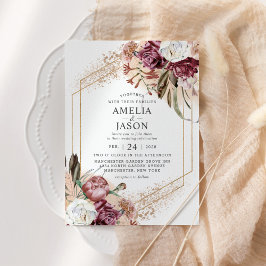 Invitación Borgoña, Rubor y Rosa Gold Elegant Boho Invitatio