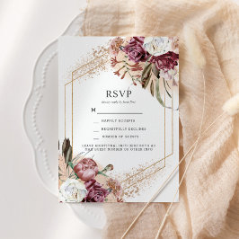 Invitación Borgoña, Rubor y Rosa Gold Elegant Boho RSVP
