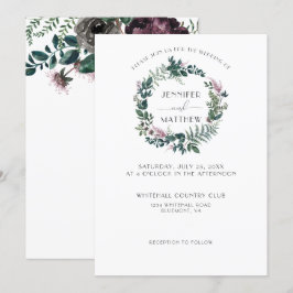 Invitación Borgoña rústica y floral verde forestal|