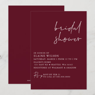 Invitación Borgoña Sencilla Elegante Ducha Bridal Moderno