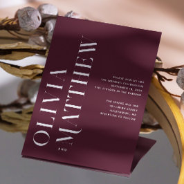 Invitación Borgoña simple boda minimalista + detalles de QR