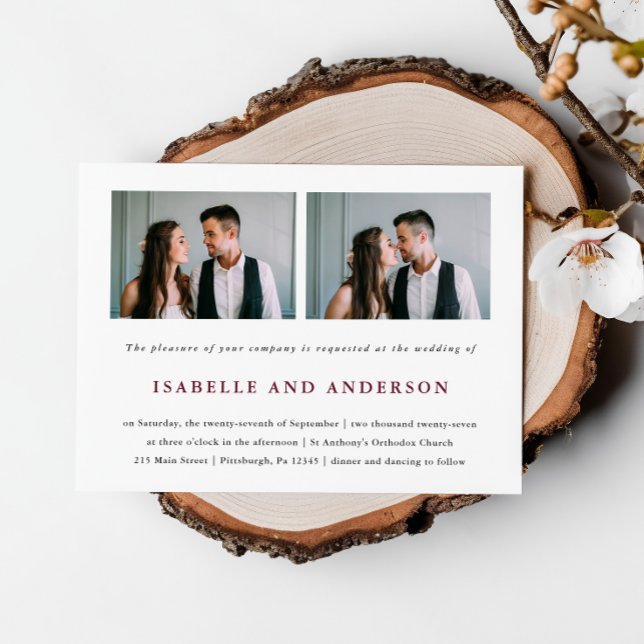 Invitación Borgoña simple y moderna Dos Bodas de fotografía (Subido por el creador)