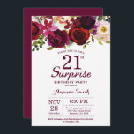 Invitación Borgoña Sorpresa Floral 21 cumpleaños Fiesta<br><div class="desc">Invitación a la fiesta de cumpleaños número 21 de Burgundy Floral Surprise. Invitación a la fiesta de cumpleaños roja de Borgoña. Flor floral color burdeos. 13.16.18.20.30.40.50.60.70.80.90.100,  Cualquier edad. Digital Imprimible.
Para más personalización,  haga clic en el botón "Personalizar" y utilice nuestra herramienta de diseño para modificar esta plantilla.</div>