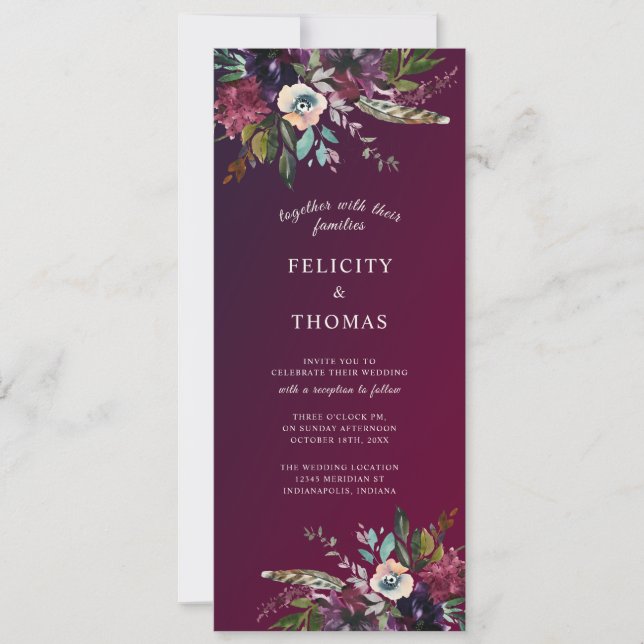 Invitación Borgoña Splendor Boho Boda Floral (Anverso)