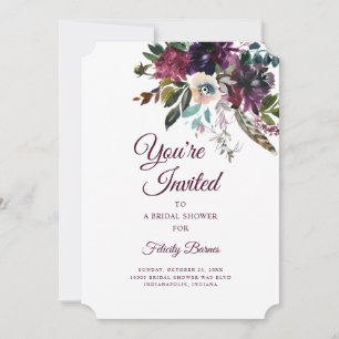 Invitación Borgoña Splendor Boho Floral Bridal Shower