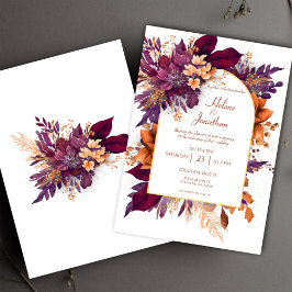 Invitación Borgoña Terracotta Boho Floral Elegante Boda