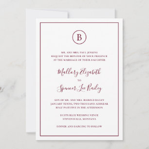 Invitación Borgoña tradicional elegante todo en un Boda