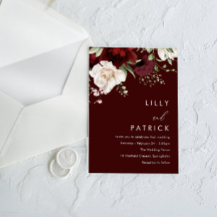 Invitación Borgoña Vino Rojo Moderno Elegante Boda