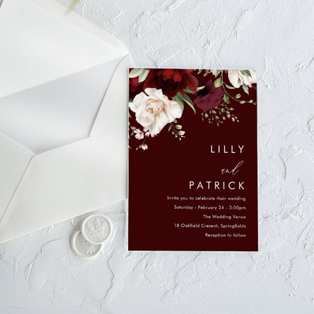 Invitación Borgoña Vino Rojo Moderno Elegante Boda (Subido por el creador)