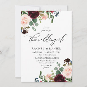 Invitación Borgoña Vino Rojo y Boda moderno Rubor