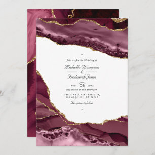 Invitación Borgoña y Agate de oro Código QR Boda RSVP