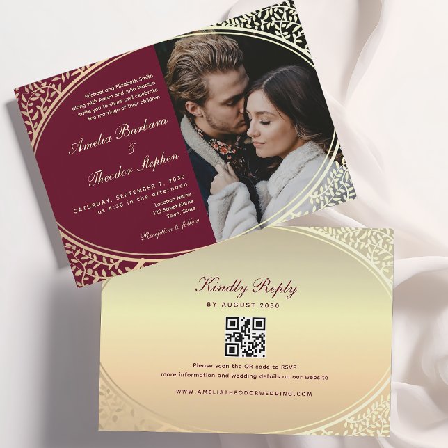 Invitación Borgoña y Boda barroco dorado (Subido por el creador)