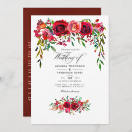 Invitación Borgoña y Boda de acuarela de Rubor