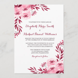 Invitación Borgoña y Boda de acuarela de Rubor