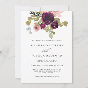 Invitación Borgoña y Boda de acuarela de Rubor
