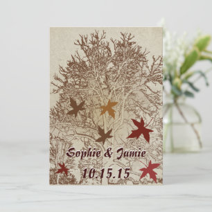Invitación Borgoña y Boda de árbol marrón
