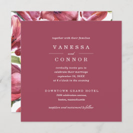 Invitación Borgoña y Boda de Boho Floral clásico