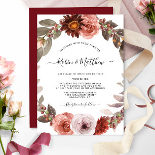 Invitación Borgoña y Boda de guerra floral de Rubor