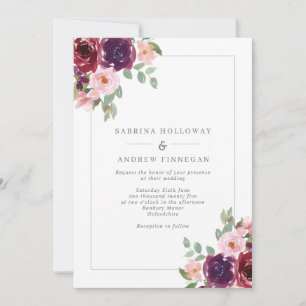 Invitación Borgoña y Boda de la frontera floral de Rubor