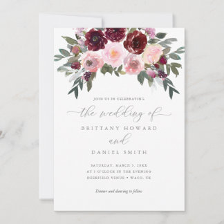 Invitación Borgoña y Boda de la vegetación rosa rosa rosa