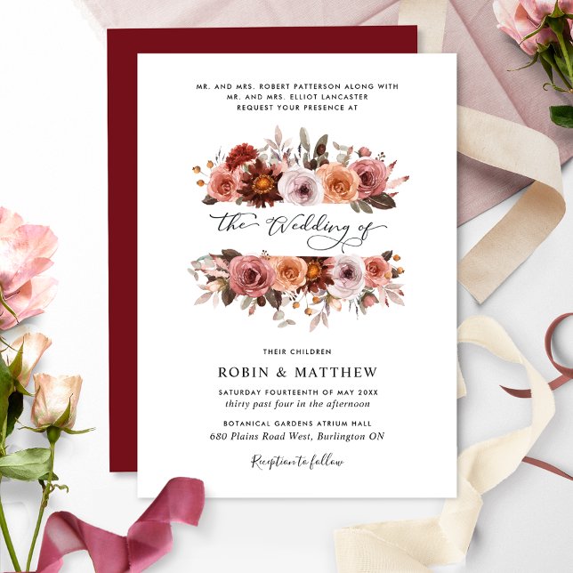 Invitación Borgoña y Boda de Rubor Floral Blooms (Subido por el creador)