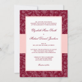 Invitación Borgoña y Boda de Swirl Rosado Damask de Rubor