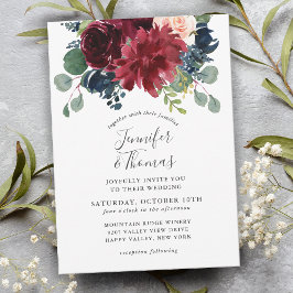 Invitación Borgoña y Boda floral acuarela de la Marina