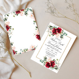 Invitación Borgoña y Boda floral de color de agua rosa Rubor 